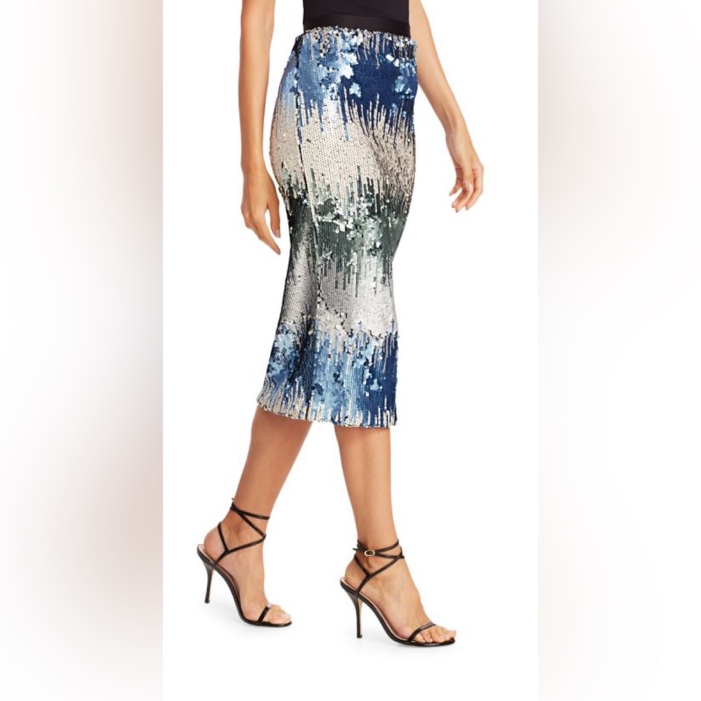 Le Superbe Liza midi sequin pencil skirt in a Green and Blue Sequin size Large - Picture 3 of 13